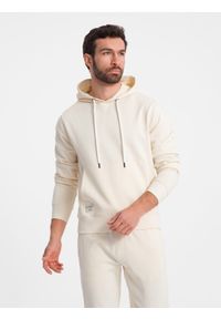 Ombre Clothing - Męski dresowy komplet bluza kangurka + spodnie – kremowy V11. Okazja: na co dzień. Kolor: kremowy. Materiał: dresówka. Wzór: aplikacja. Styl: klasyczny, sportowy, casual #6
