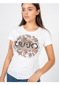 Liu Jo T-Shirt | WF2375 JS923 | Kobieta | Biały. Okazja: na co dzień. Kolor: biały. Materiał: bawełna. Długość: długie. Wzór: nadruk. Styl: casual, klasyczny, elegancki