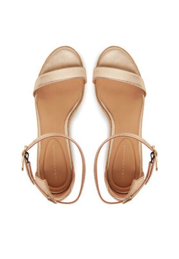 TOMMY HILFIGER - Tommy Hilfiger Espadryle Th Metallic Mid Wedge Espadrille FW0FW08663 Złoty. Kolor: złoty. Materiał: skóra