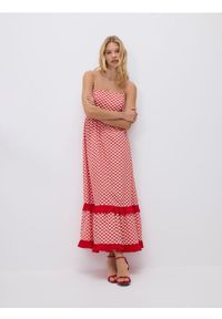 Reserved - Sukienka maxi w kratę - czerwony. Kolor: czerwony. Materiał: bawełna. Długość: maxi