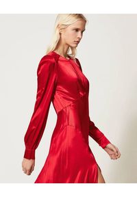 TwinSet - TWINSET - Czerwona satynowa sukienka maxi. Kolor: czerwony. Materiał: satyna. Długość: maxi #6