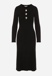 Born2be - Czarna Dopasowana Sukienka z Prążkowanej Dzianiny z Wiskozą z Aplikacjami Tusmana. Kolor: czarny. Materiał: prążkowany, wiskoza, dzianina. Wzór: aplikacja. Styl: elegancki #5