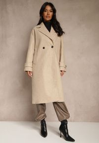 Renee - Beżowy Elegancki Płaszcz z Wełny i Wiskozy o Dwurzędowym Kroju Oversize Tilisana. Kolor: beżowy. Materiał: wiskoza, wełna. Styl: elegancki #3