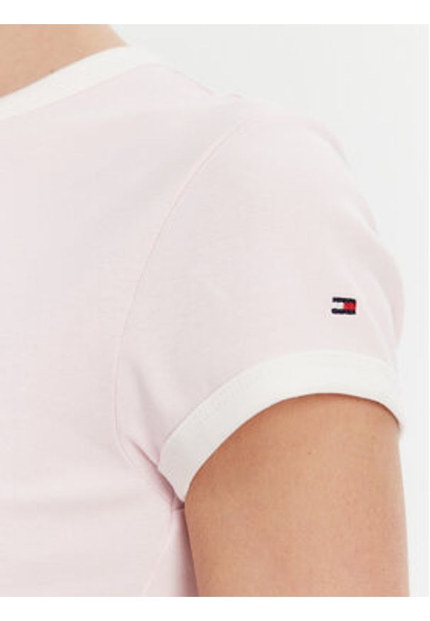 TOMMY HILFIGER - Tommy Hilfiger T-Shirt WW0WW44581 Różowy Slim Fit. Kolor: różowy. Materiał: bawełna