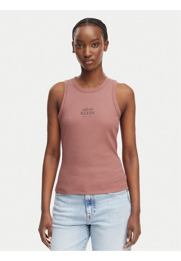 Calvin Klein Jeans Top LV047F239G Brązowy jasny Slim Fit. Kolor: brązowy. Materiał: bawełna