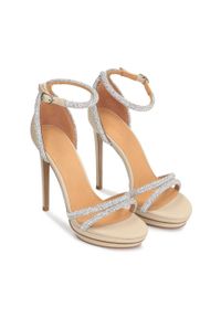 Kazar - Zdobione cyrkoniami sandały ślubne na platformie i wysokim obcasie. Okazja: na ślub cywilny, na wesele. Zapięcie: pasek. Kolor: beżowy. Materiał: syntetyk, skóra. Wzór: aplikacja. Obcas: na obcasie. Styl: klasyczny. Wysokość obcasa: wysoki #7