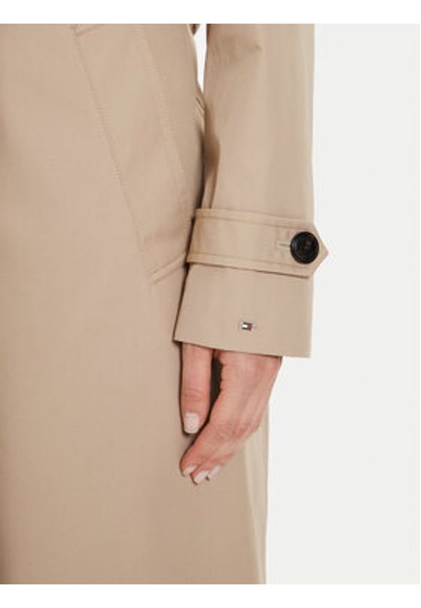 TOMMY HILFIGER - Tommy Hilfiger Trencz WW0WW42133 Beżowy Slim Fit. Kolor: beżowy. Materiał: bawełna
