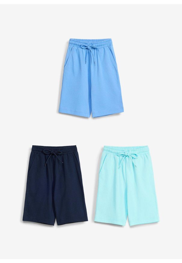 bonprix - Bermudy z dżerseju z czystej bawełny organicznej (3 szt.). Kolor: niebieski. Materiał: jersey, bawełna