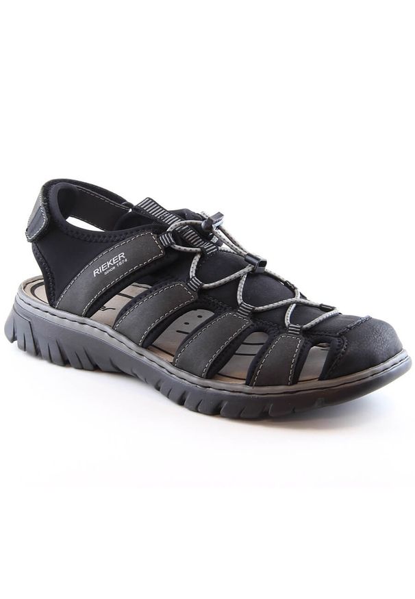 Sandały komfortowe męskie zabudowane czarne Rieker 26770-00. Kolor: czarny