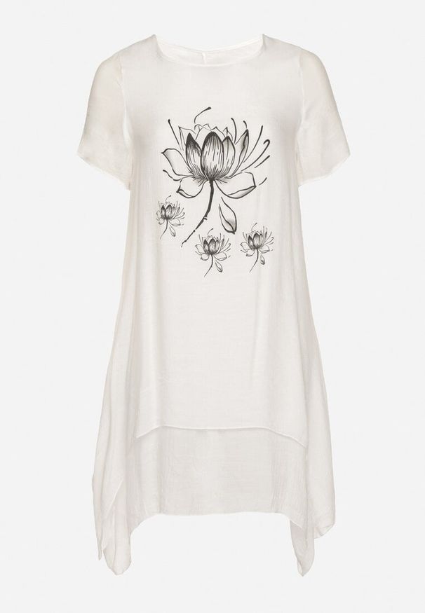 Born2be - Biała Sukienka z Bawełny i kwiatowym Motywem Vareldi. Okazja: na co dzień, na imprezę. Kolor: biały. Materiał: bawełna. Wzór: kwiaty. Sezon: lato. Typ sukienki: proste. Styl: casual, elegancki