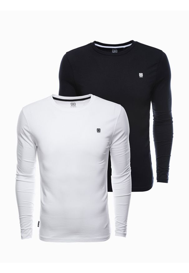 Ombre Clothing - Zestaw longsleeve męski z elastanem - MIX 2-pak V4 - Rozmiar: XXL. Kolor: biały. Materiał: elastan. Długość rękawa: długi rękaw. Długość: długie. Wzór: jednolity, gładki. Styl: klasyczny