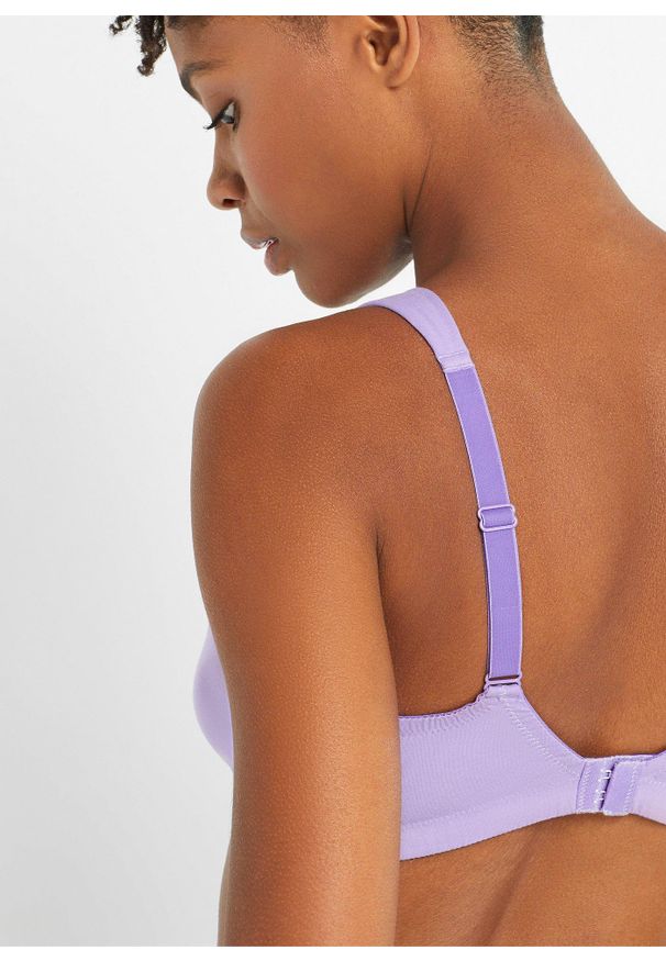bonprix - Biustonosz bez fiszbinów z bawełną (3 sztuki). Kolor: fioletowy. Materiał: bawełna. Wzór: aplikacja