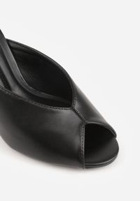 Born2be - Czarne Klapki na Szpilce Ozdobione Wyciętą Cholewką Berineli. Kolor: czarny. Materiał: jeans. Wzór: aplikacja. Obcas: na szpilce #6