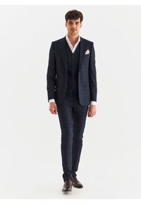 Pako Lorente - PAKO LORENTE – Granatowe spodnie garniturowe w kratę Windowpane. Kolor: niebieski. Materiał: poliester, wiskoza, elastan