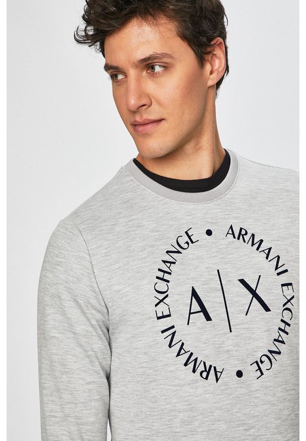 Armani Exchange - Bluza. Kolor: szary. Materiał: dzianina. Wzór: nadruk