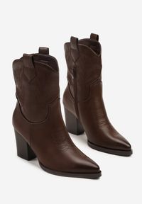 Born2be - Brązowe Botki Kowbojki na Obcasie z Haftem Merista. Okazja: na co dzień. Kolor: brązowy. Materiał: jeans. Wzór: haft. Obcas: na obcasie. Styl: klasyczny, casual, elegancki. Wysokość obcasa: średni #5