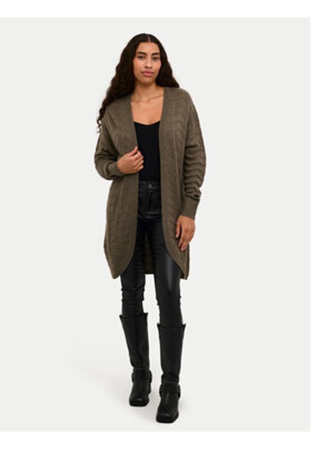 Kaffe Kardigan Kaemria 10506359 Khaki Regular Fit. Kolor: brązowy. Materiał: bawełna
