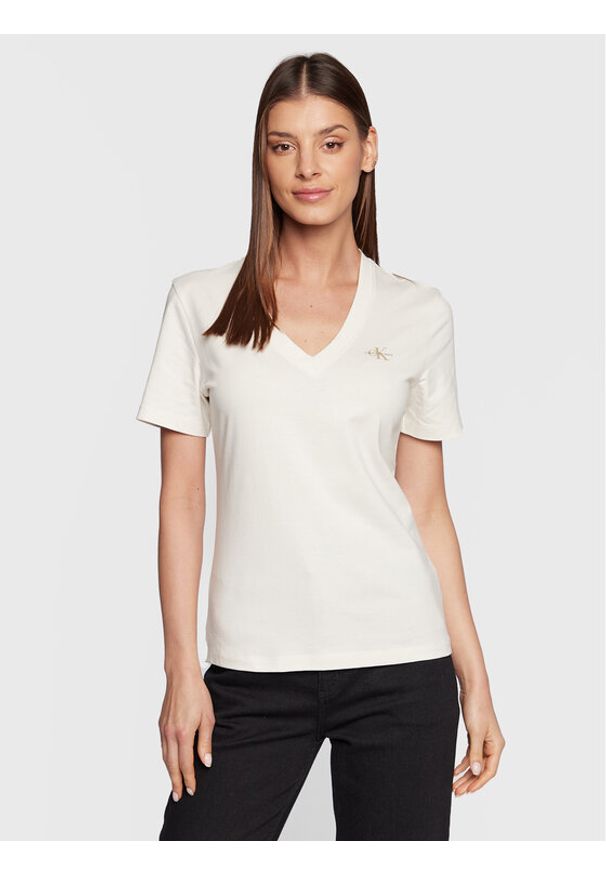 T-Shirt Calvin Klein Jeans. Kolor: beżowy. Materiał: bawełna