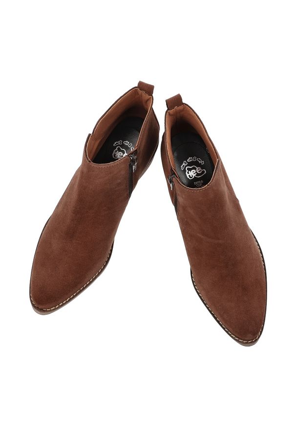 Brązowe Kowbojki Hee Stylowe Zamszowe Buty Damskie. Kolor: brązowy. Materiał: zamsz. Sezon: zima, jesień. Obcas: na obcasie. Styl: elegancki. Wysokość obcasa: średni