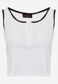 Born2be - Biały Bawełniany Top w Prążki z Guzikami przy Dekolcie Bervise. Okazja: na co dzień. Kolor: biały. Materiał: bawełna. Wzór: prążki. Styl: casual #4