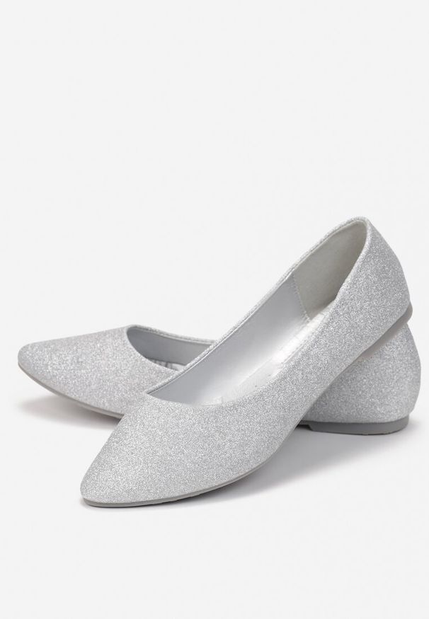 Born2be - Srebrne Balerinki Nesonice. Wysokość cholewki: przed kostkę. Kolor: srebrny. Materiał: materiał. Szerokość cholewki: normalna. Wzór: aplikacja. Obcas: na płaskiej podeszwie. Styl: elegancki, klasyczny
