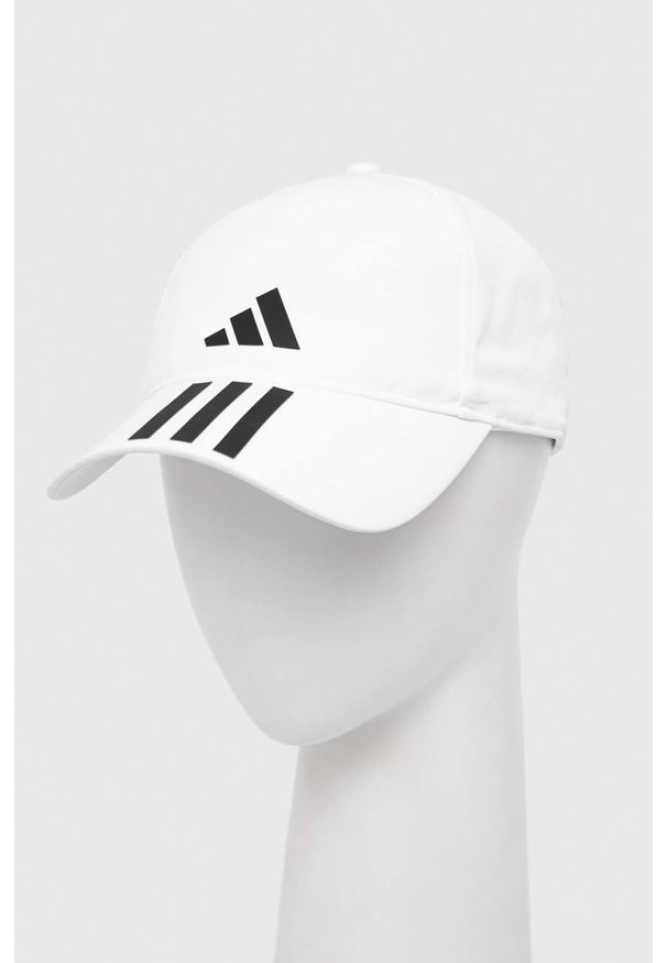 adidas Performance czapka z daszkiem kolor biały z nadrukiem. Kolor: biały. Materiał: skóra, materiał. Wzór: nadruk