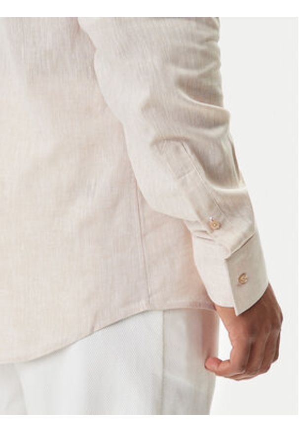 Karl Lagerfeld - KARL LAGERFELD Koszula 605035 552627 Beżowy Regular Fit. Typ kołnierza: dekolt w karo. Kolor: beżowy. Materiał: bawełna