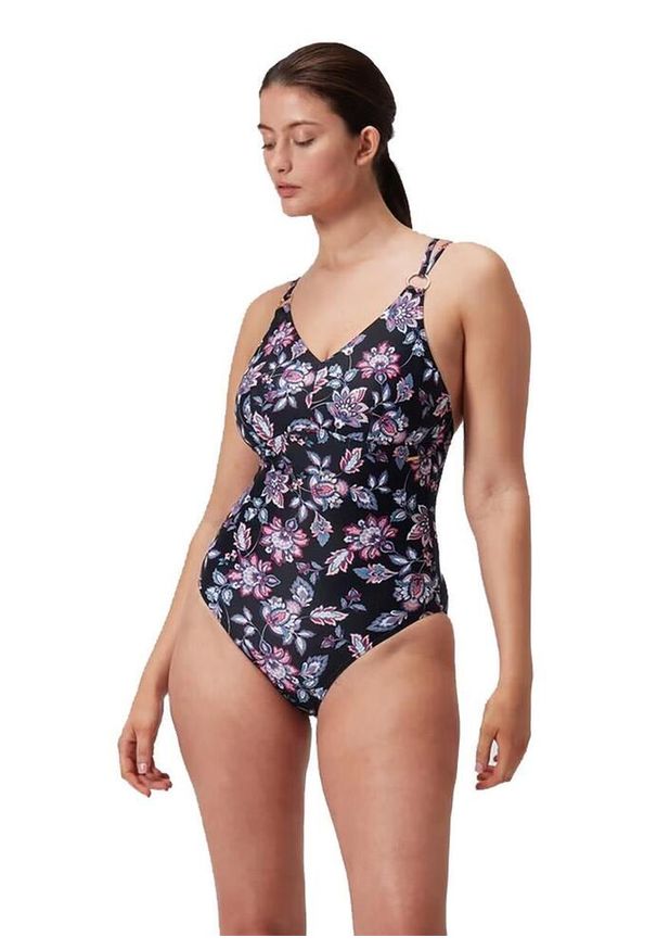 Speedo Damski Modelujący Kostium Kąpielowy Z Nadrukiem I Ramiączkami, Rozmiar 40. Kolor: fioletowy, wielokolorowy, czarny. Wzór: nadruk