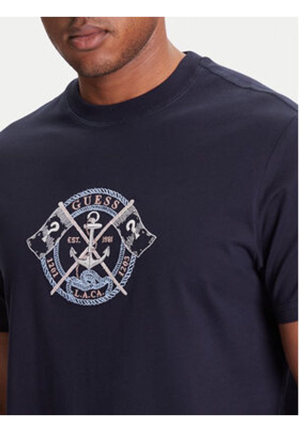 Guess T-Shirt M5YI62 K8FQ4 Granatowy Regular Fit. Kolor: niebieski. Materiał: bawełna