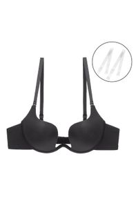 Intica - Biustonosz push-up do głębokich dekoltów z miękką wyściółką Kibariye. Kolor: czarny. Materiał: materiał, skóra. Rodzaj stanika: push-up