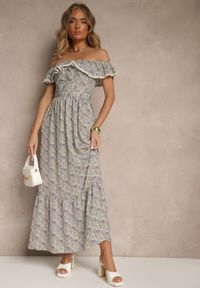 Renee - Fioletowa Sukienka z Ozdobnymi Falbankami Folanne. Okazja: na co dzień, na imprezę, na spacer. Typ kołnierza: kołnierz z falbankami. Kolor: fioletowy. Materiał: jeans. Sezon: lato. Typ sukienki: proste. Styl: elegancki, casual #5