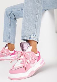 Born2be - Różowe Sneakersy na Grubej Podeszwie z Kolorowymi i Metalicznymi Wstawkami Ecastia. Kolor: różowy. Wzór: kolorowy #1