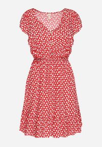 Born2be - Czerwona Rozkloszowana Sukienka z Bawełny w Kwiaty z Guzikami Ronelle. Okazja: na co dzień, na randkę, na spacer. Kolor: czerwony. Materiał: bawełna. Wzór: kwiaty. Typ sukienki: rozkloszowane, proste. Styl: casual, elegancki #4