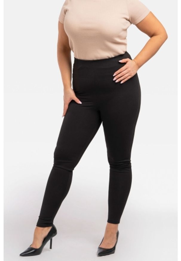 KARKO - Legginsy eleganckie dzianinowe RUMBA czarne. Okazja: do pracy, na co dzień. Kolekcja: plus size. Kolor: czarny. Materiał: dzianina. Długość: długie. Styl: elegancki