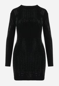 Born2be - Czarna Dopasowana Sukienka Mini w Cyrkonie Faola. Kolor: czarny. Wzór: aplikacja. Długość: mini #6