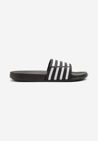 Born2be - Czarno-Białe Piankowe Klapki w Sportowym Stylu Zdobione Paskami Elitelle. Okazja: na co dzień. Kolor: czarny. Materiał: jeans. Wzór: aplikacja. Styl: sportowy #4