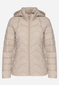 Born2be - Ciemnobeżowa Kurtka z Odpinanym Kapturem Pikowana Ariobia. Kolor: beżowy #2