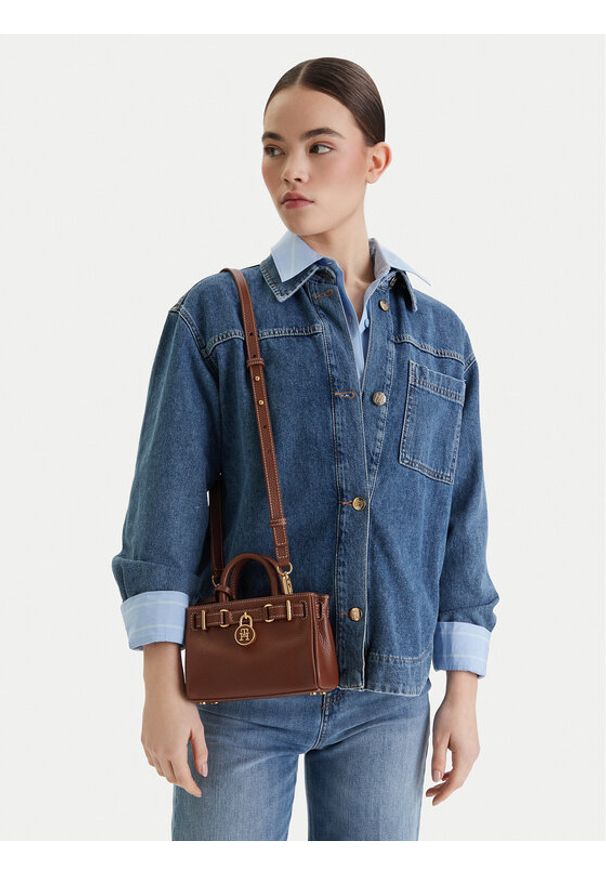 TOMMY HILFIGER - Tommy Hilfiger Torebka American Icon Micro Tote Leather AW0AW18167 Brązowy. Kolor: brązowy. Materiał: skórzane