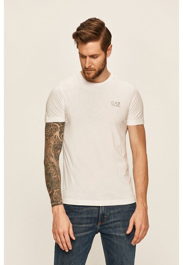 EA7 Emporio Armani - T-shirt. Okazja: na co dzień. Kolor: biały. Materiał: dzianina, materiał. Wzór: gładki. Styl: casual