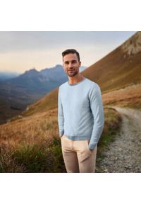 Męski Sweter Bawełniany, Delikatna Faktura Materiału - Pako Jeans - Niebieski. Kolor: niebieski. Materiał: bawełna. Styl: elegancki, klasyczny #5