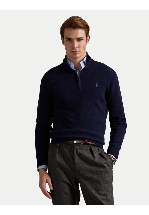 Polo Ralph Lauren Sweter 710876756001 Granatowy Regular Fit. Typ kołnierza: polo. Kolor: niebieski. Materiał: wełna