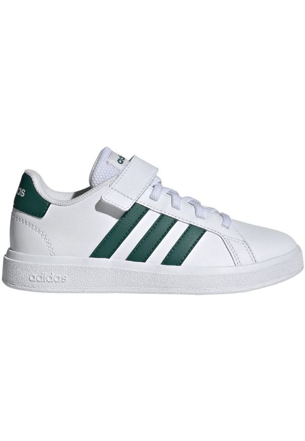 Adidas - Buty adidas Grand Court 2.0 El K Jr IG4842 białe. Okazja: na co dzień. Zapięcie: rzepy. Kolor: biały. Materiał: guma, syntetyk, materiał. Szerokość cholewki: normalna