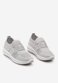 Born2be - Szare Buty Sportowe na Koturnie z Elastyczną Cholewką przed Kostkę Vataria. Wysokość cholewki: przed kostkę. Nosek buta: okrągły. Kolor: szary. Materiał: materiał. Szerokość cholewki: normalna. Sezon: lato. Obcas: na koturnie. Wysokość obcasa: średni #4