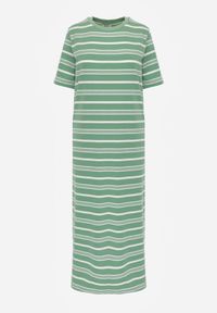 Born2be - Biało-Zielona Pudełkowa Sukienka z Bawełny w Poziome Paski Diove. Okazja: do pracy, na co dzień, na spacer. Kolor: biały. Materiał: bawełna. Wzór: paski. Typ sukienki: proste. Styl: klasyczny, casual #5