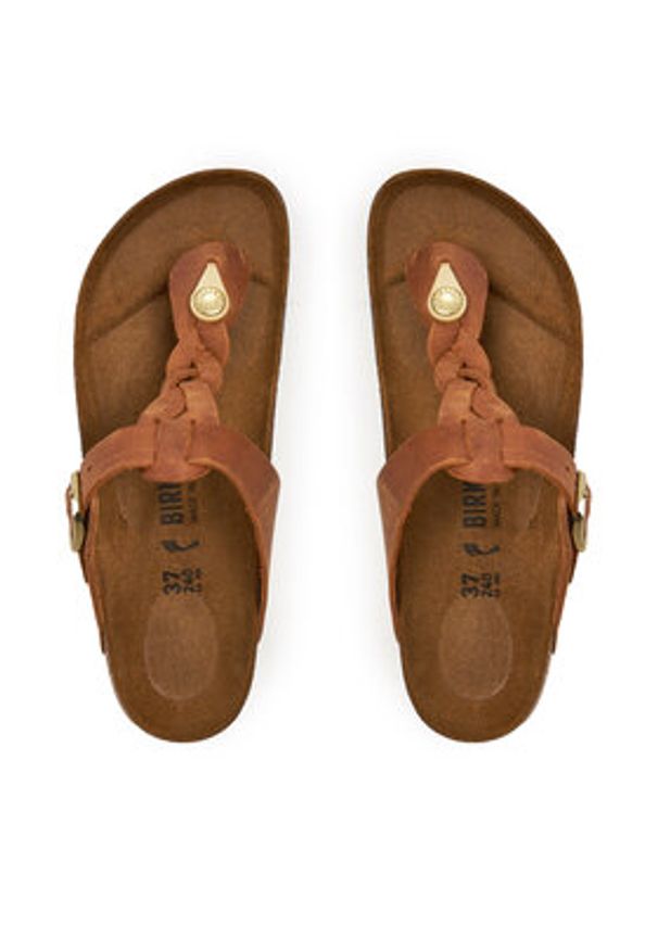 Birkenstock Japonki Gizeh Braided 1021336 Brązowy. Kolor: brązowy. Materiał: skóra