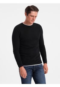 Ombre Clothing - Bawełniany sweter męski z okrągłym dekoltem - czarny V1 OM-SWSW-0103 - XXL. Kolor: czarny. Materiał: bawełna. Styl: klasyczny #4