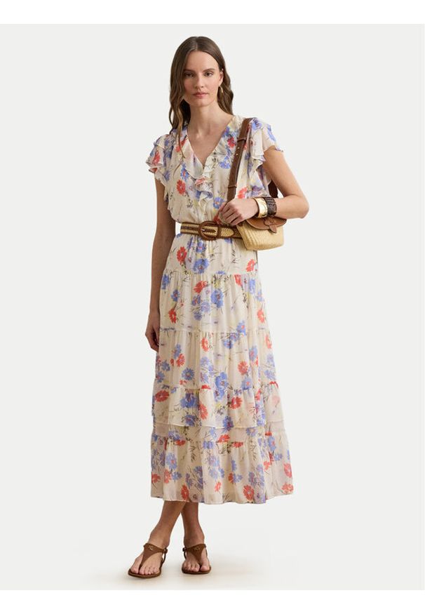 Lauren Ralph Lauren - LAUREN RALPH LAUREN Sukienka letnia 200P08686001 Kremowy Regular Fit. Kolor: kremowy. Materiał: syntetyk. Sezon: lato