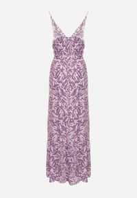 Born2be - Fioletowa Sukienka z Wiskozy na Ramiączkach z Gumką w Pasie i Materiałowym Paskiem Stralia. Okazja: na co dzień. Kolor: fioletowy. Materiał: materiał, wiskoza. Długość rękawa: na ramiączkach. Styl: casual, elegancki #5