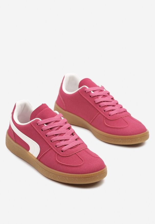 Born2be - Różowe Sneakersy w Stylu Klasycznych Tenisówek Ahleria. Okazja: na co dzień. Kolor: różowy. Materiał: jeans