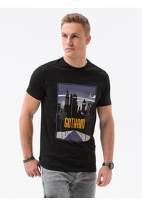 Ombre Clothing - T-shirt męski z nadrukiem S1434 V-4B - czarny - XXL. Kolor: czarny. Materiał: bawełna. Wzór: nadruk
